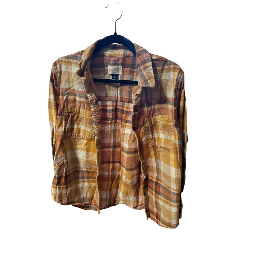 Universal Threads Orange Flannel Long Sleeve Button Up Comfortable Shirt Size M